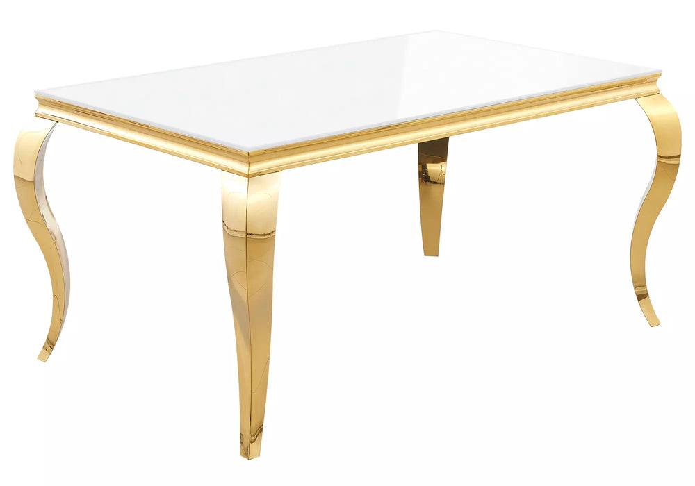 Table NEO avec pied dorée sous fond blanc