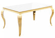 Table NEO avec pied dorée sous fond blanc