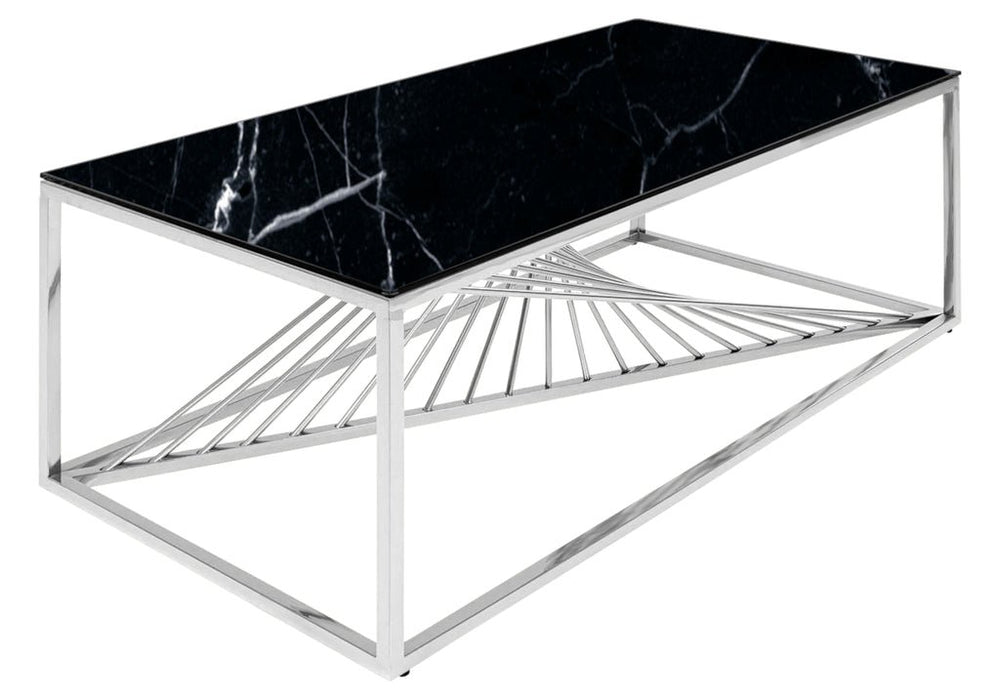 Table basse argentée marbre noir LUC - Thablea
