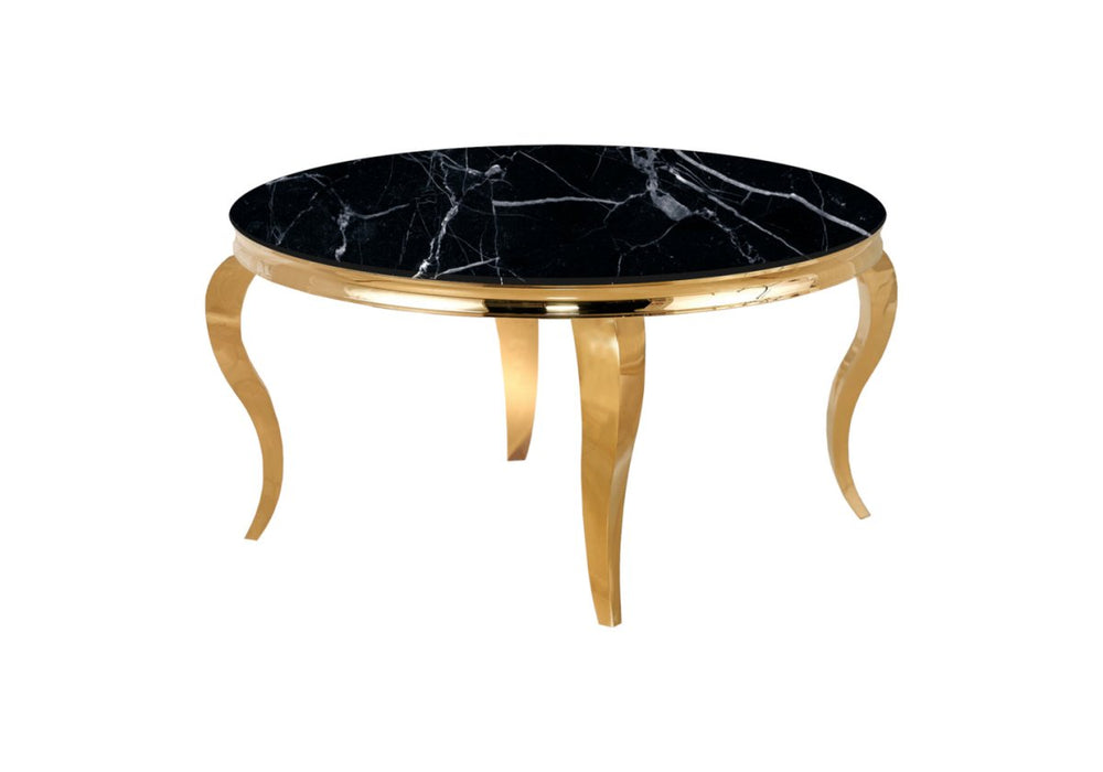 Table basse ronde dorée marbre noir NEO - Thablea